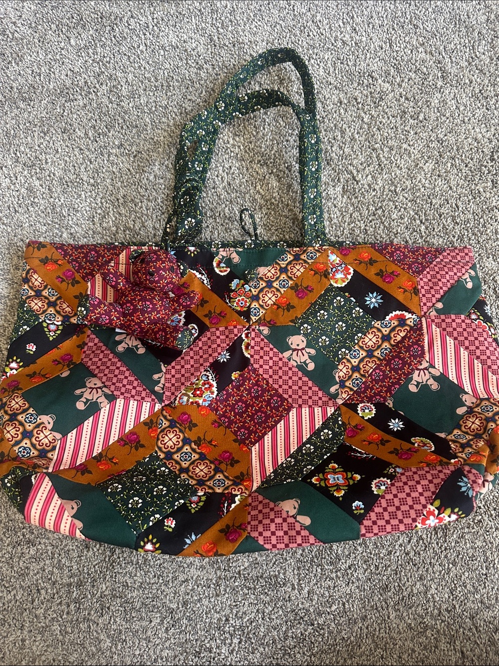 Vera Bradley Patchwork Tote in Green, Pink & Brown